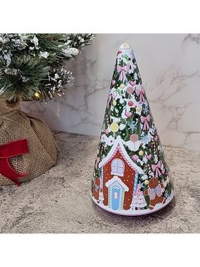 Cheryl’s Gingerbread Village Tin Tree Embossed tea light Candle Holder